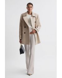 Reiss - Maisie - Stone Wool Blend Double Breasted Coat - Lyst