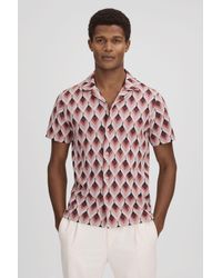 Reiss - Beech - Pink Multi Cotton Blend Jacquard Cuban Collar Shirt, Xxl - Lyst