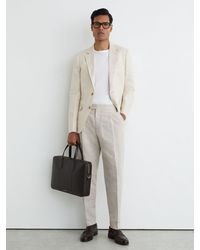 Reiss - Linen-Cotton Check Tapered Trousers - Lyst