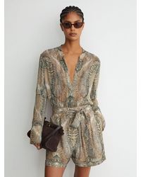 Reiss - Neutral Paisley-Print Tie-Waist Playsuit - Lyst