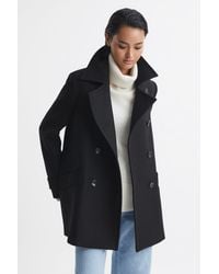 Reiss - Maisie - Black Wool Blend Double Breasted Coat - Lyst