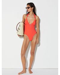 Reiss - Mesh-Insert Halterneck Swimsuit - Lyst
