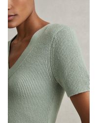 Reiss - Rosie - Sage Cotton Blend Knitted V-neck Top, M - Lyst