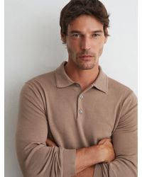 Reiss - Merino Wool Long-Sleeve Polo Shirt - Lyst