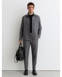 Reiss - Cooper - Soft Grey Wool-blend Tapered Cuffed Trousers, 38 - Lyst