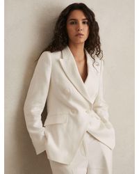 Reiss - Devon - White Linen-blend Double-breasted Suit Jacket, Us 0 - Lyst