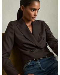 Reiss - Wool Double Breasted Cropped Blazer - Lyst