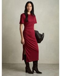 Reiss - Tulia - Red Modal-blend Ruched Midi Dress, Us 14 - Lyst