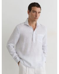 Reiss - Airforce & Stripe Linen Pinstripe Half-Button Shirt Regular-Fit - Lyst