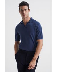 Reiss - Duchie - Azure Merino Wool Open Collar Polo Shirt, Uk 2x-large - Lyst