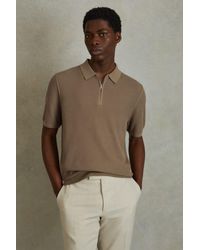Reiss - Ivor - Camel Textured Half-zip Polo Shirt, Xl - Lyst