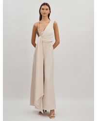 Halston - Satin Sequin Wide Leg Jumpsuit - Lyst