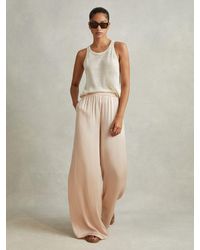 Reiss - Petite Satin Elasticated Waist Wide Leg Trousers - Lyst