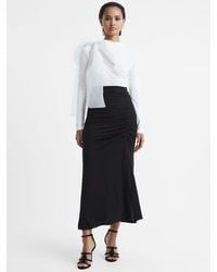 Reiss - High Rise Ruched Fitted Midi Skirt - Lyst