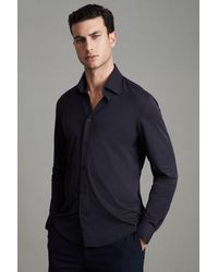 Reiss - Voyager - Navy Slim Fit Button-through Travel Shirt, Uk X-small - Lyst