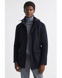 Reiss - Torino - Navy Wool Blend Removable Hooded Coat - Lyst