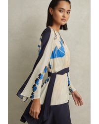 Reiss - Sasha - Navy/blue Printed Side Tie Mini Dress - Lyst