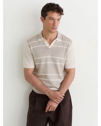 Reiss - Oatmeal & Merino Wool Striped-Knit Polo Jumper - Lyst