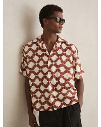 Reiss - Off & Rust Abstract Floral Print Cuban Shirt - Lyst