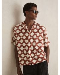Reiss - Off & Rust Abstract Floral Print Cuban Shirt - Lyst