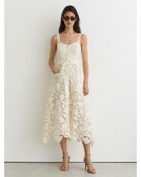 Reiss - Kerina - Cream Cotton-blend Lace Button-front Midi Dress, Us 6 - Lyst
