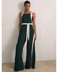 Reiss - Dark & Cream Petite Colourblock Wide Leg Belted Jumpsuit - Lyst