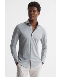 Reiss - Nate - Grey Melange Nate Cutaway Collar Jersey Slim Fit Shirt, Uk 2x-large - Lyst