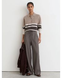 Reiss - Neutral & Chocolate Wool-Blend Rugby-Stripe Polo Top With Cashmere - Lyst