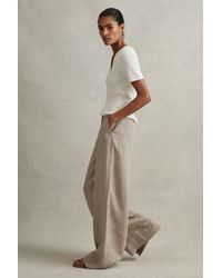Reiss - Demi - Light Khaki Petite Linen Wide Leg Garment Dyed Trousers, Us 8 - Lyst