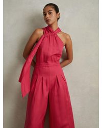Reiss - Selena - Coral Petite Linen Blend Drape Jumpsuit, Us 0 - Lyst