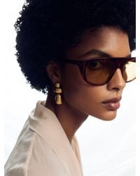 Reiss - Dinah - Gold Tone Dome Drop Earrings, One - Lyst