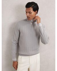 Reiss - Tuscano - Soft Blue Half-zip Cable Knit Jumper With Wool, Xl - Lyst