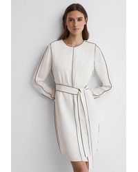Reiss - Elainy - Cream Belted Trim Dress - Lyst