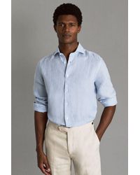 Reiss - Ruban - Light Blue Linen Button-through Shirt, Xs - Lyst