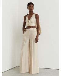 Reiss - Cream & Pinstripe Wide-Leg Trousers - Lyst