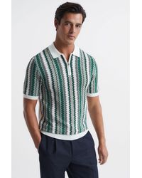 Reiss - Redbourne - Sage Slim Fit Half Zip Stripe Polo Shirt, L - Lyst
