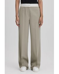 Reiss - Whitley - Green Contrast Waistband Wide Leg Suit Trousers - Lyst