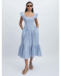 MILLE - Cotton Striped Ruffle-Sleeve Midi Dress - Lyst