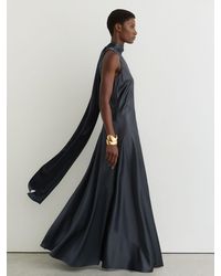 Reiss - Fae - Grey Petite Satin Cape Maxi Dress, Us 10 - Lyst