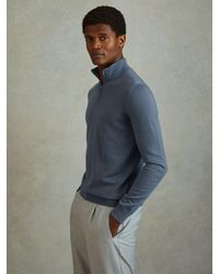 Reiss - Blackhall - Dark Airforce Blue Melange Merino Wool Half-zip Funnel Neck Jumper, Xs - Lyst