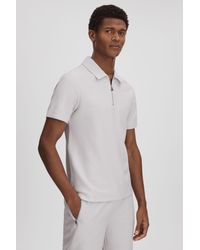 Reiss - Felix - Silver Textured Cotton Half Zip Polo Shirt, M - Lyst