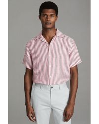 Reiss - Beldi - Pink Stripe Relaxed Linen Cuban Collar Shirt - Lyst