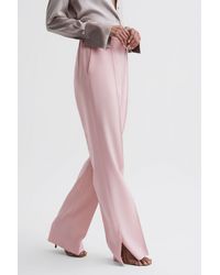 Reiss - Marina - Pink Petite Wide Leg Split Hem Trousers - Lyst