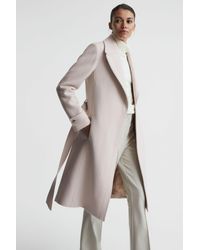 Reiss - Tor - Neutral Relaxed Wool Blend Belted Coat - Lyst