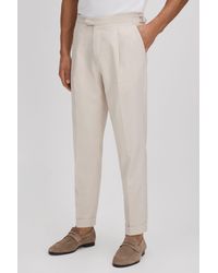 Reiss - Elite - Ecru Slim Fit Adjuster Tapered Trousers With Turn-ups - Lyst