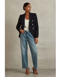Reiss - Tally - Navy Tailored Fit Textured Double Breasted Blazer - Lyst