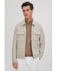 Reiss - Maray - Oatmeal Brushed Wool Blend Zip-through Jacket - Lyst