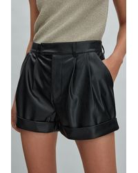 PAIGE - Front Pleat Faux Fur Leather Shorts - Lyst