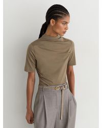 Reiss - Cotton-Blend High-Neck Draped Top - Lyst