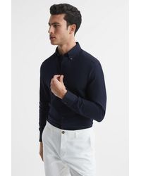 Reiss - Greenwich - Navy Slim Fit Cotton Oxford Shirt, L - Lyst